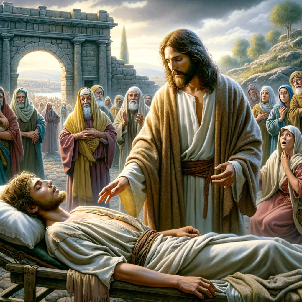 Jesus heals a dead youth
