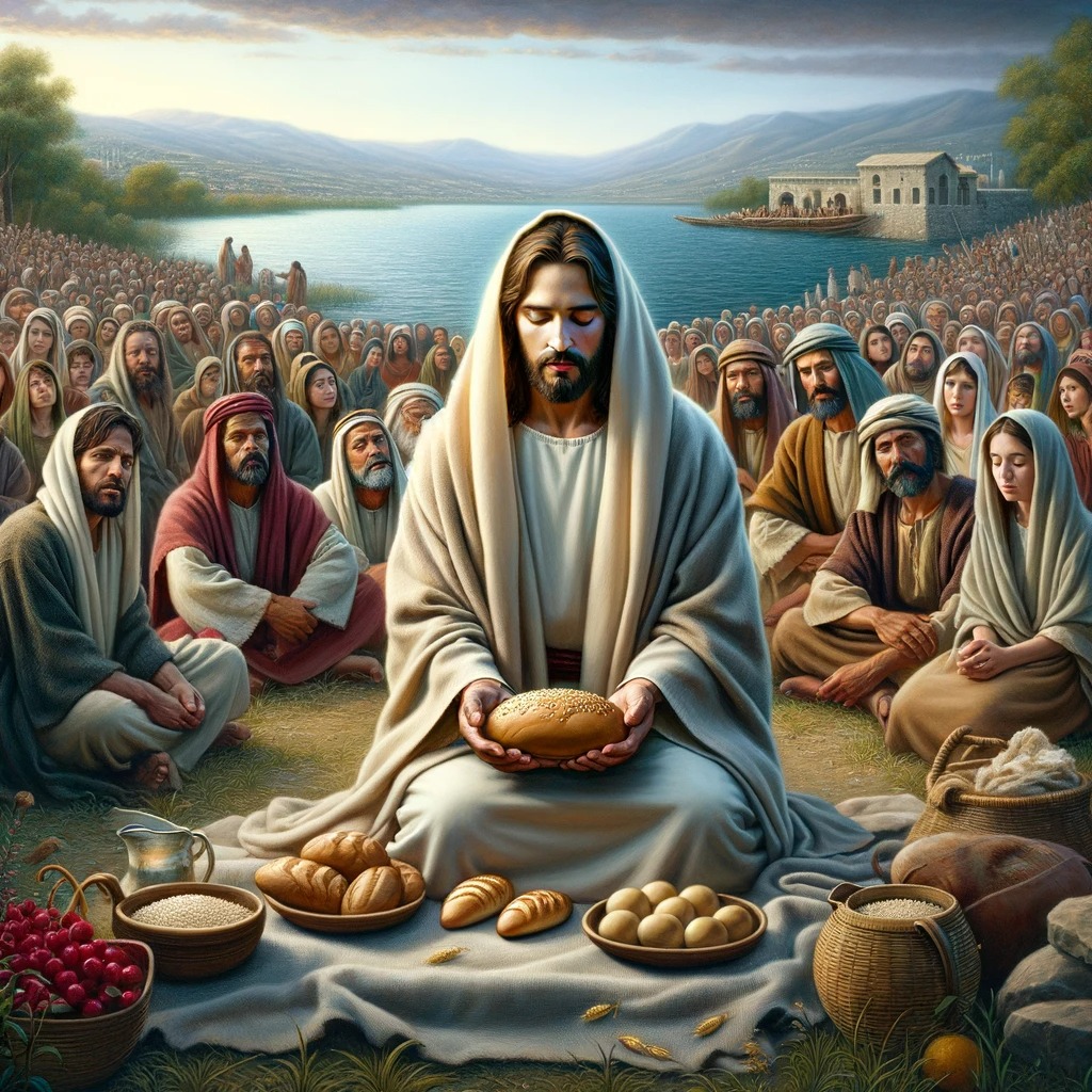 Jesus blesses the bread 